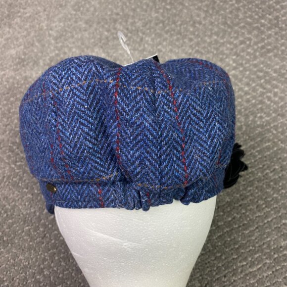 Mucros Weavers Newsboy Cap Hat Women's All Blue Herringbone Tweed Wool Ireland - Picture 5 of 13